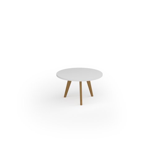 Unity coffee table 800 dia with solid oak leg in white
