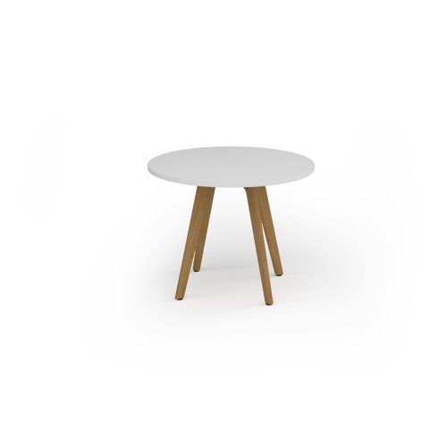 Unity circular dining table 1000 dia with solid oak leg in white