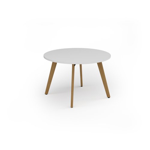 Unity circular dining table 1200 dia with solid oak leg in white