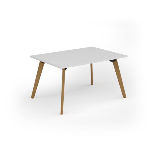 Unity worktable 1400w x 1000d with 4x solid oak legs, top in white