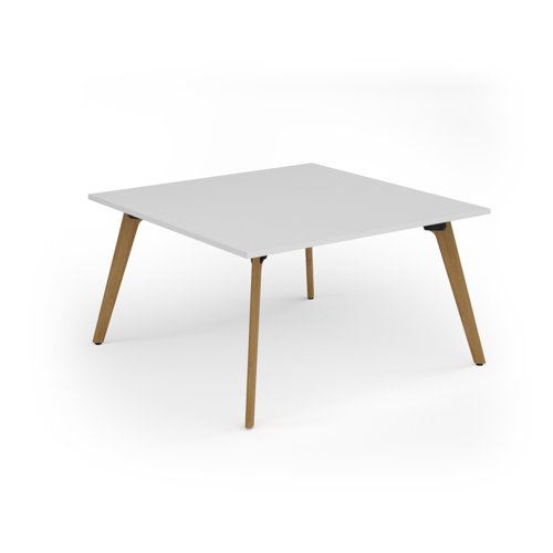 Unity worktable 1400w x 1400d with 4x solid oak legs, top in white