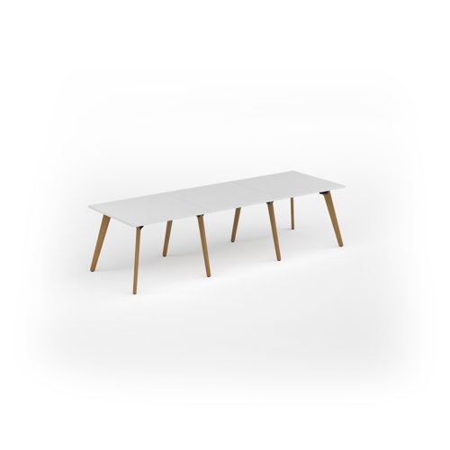 Unity worktable 3000w x 1000d with 4x solid oak legs, top in white