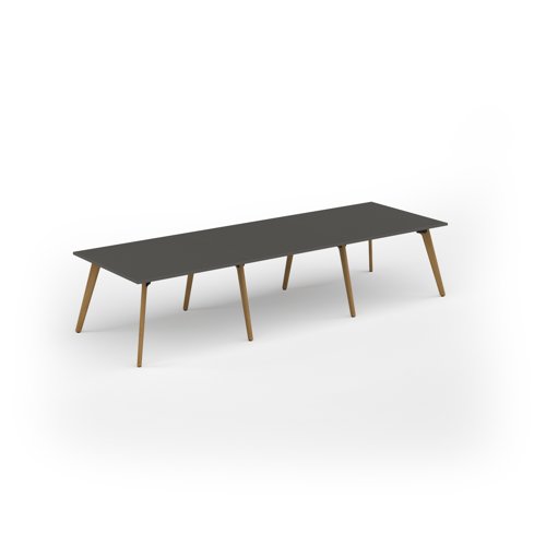 Unity worktable 3600w x 1200d with 4x solid oak legs, top in onyx grey