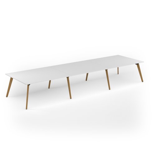 Unity worktable 4800w x 1400d with 4x solid oak legs, top in white