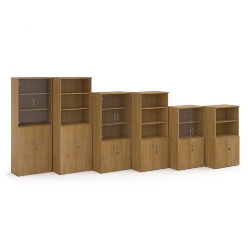 Universal combination unit with glass upper doors 2140mm high with 5 shelves - oak