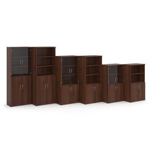 Universal combination unit with glass upper doors 1440mm high with 3 shelves - walnut