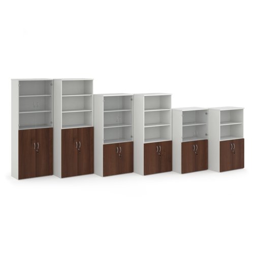 Duo combination unit with glass upper doors 1790mm high with 4 shelves - white with walnut lower doors