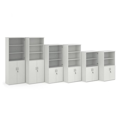 Universal combination unit with glass upper doors 1440mm high with 3 shelves - white Bookcases With Storage R1440COMWH