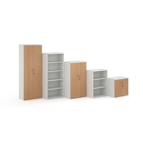Duo double door cupboard 740mm high with 1 shelf - white with beech doors