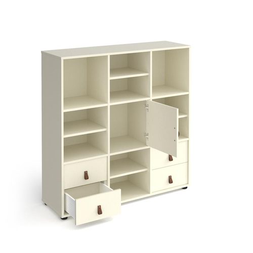 Universal cube storage unit 1295mm high with 6 open boxes and glides - white