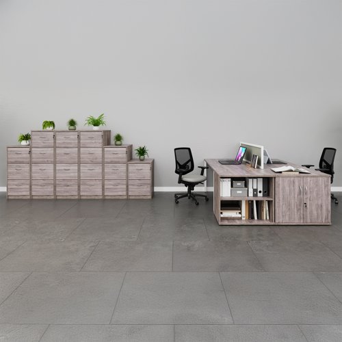 Wooden 2 drawer filing cabinet with silver handles 730mm high - Grey Oak