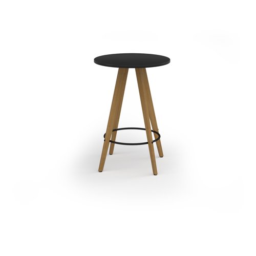 Unity circular poseur table 800 dia with solid oak leg in black