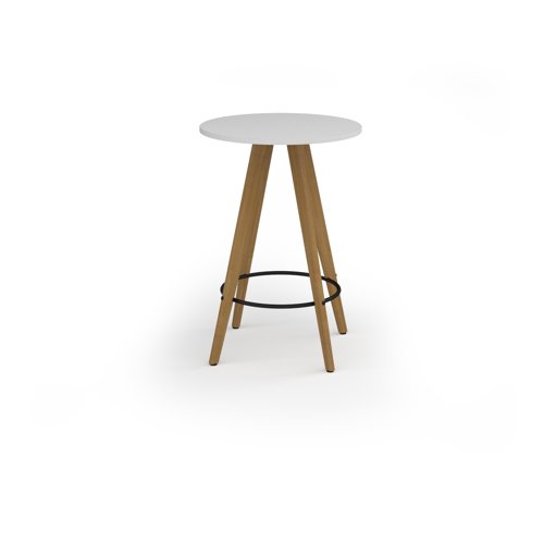 Unity circular poseur table 800 dia with solid oak leg in white