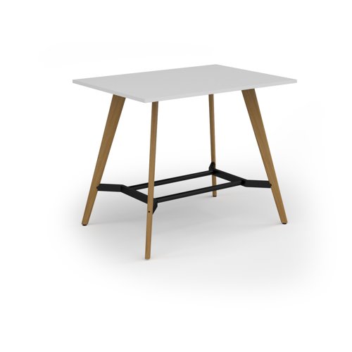 Unity poseur height worktable 1400w x 1000d with 4x solid oak legs, top in white