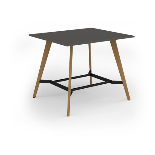 Unity poseur height worktable 1400w x 1200d with 4x solid oak legs, top in onyx grey