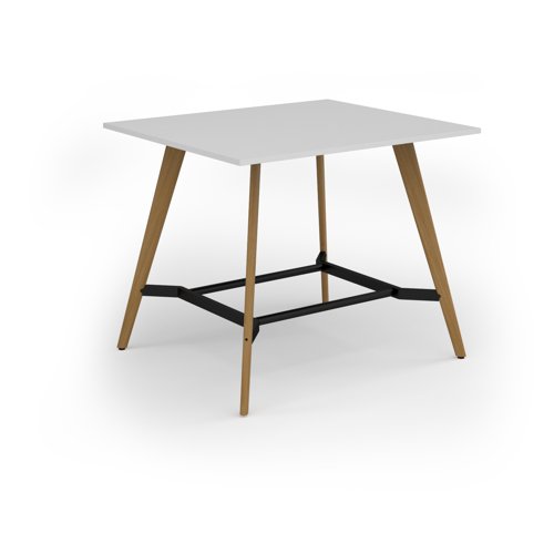 Unity poseur height worktable 1400w x 1200d with 4x solid oak legs, top in white