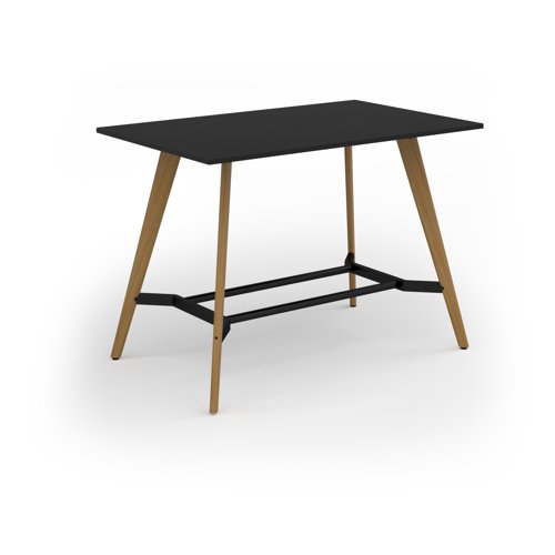 Unity poseur height worktable 1600w x 1000d with 4x solid oak legs, top in black
