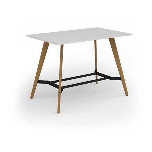 Unity poseur height worktable 1600w x 1000d with 4x solid oak legs, top in white