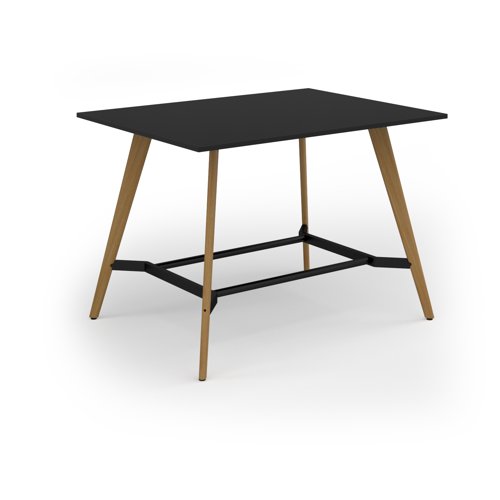Unity poseur height worktable 1600w x 1200d with 4x solid oak legs, top in black