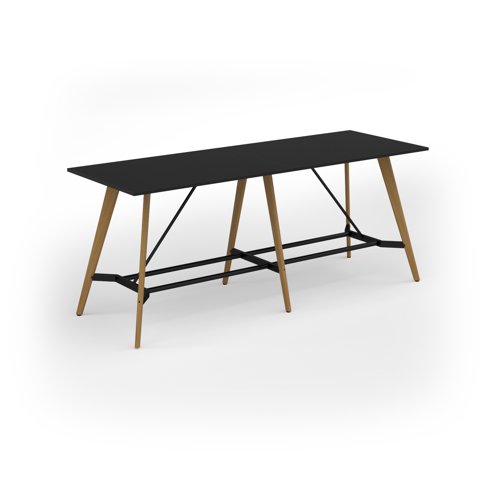 Unity poseur height worktable 2800w x 1000d with 4x solid oak legs, top in black