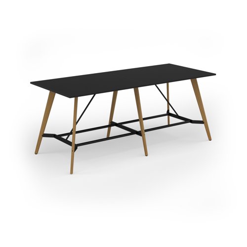 Unity poseur height worktable 2800w x 1200d with 4x solid oak legs, top in black