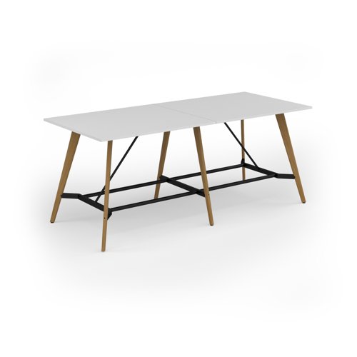 Unity poseur height worktable 2800w x 1200d with 4x solid oak legs, top in white