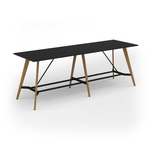 Unity poseur height worktable 3200w x 1000d with 4x solid oak legs, top in black