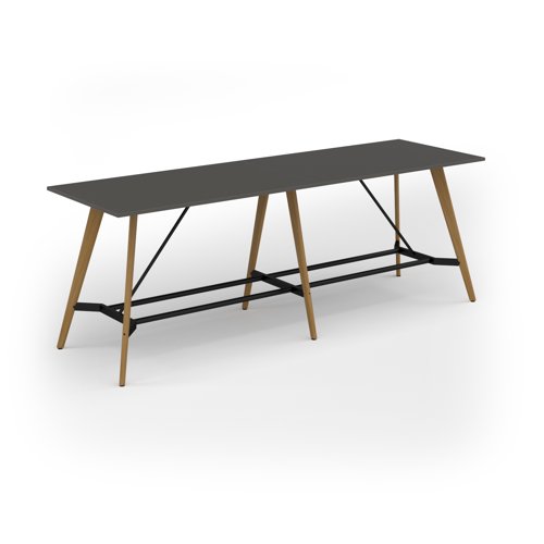 Unity poseur height worktable 3200w x 1000d with 4x solid oak legs, top in onyx grey