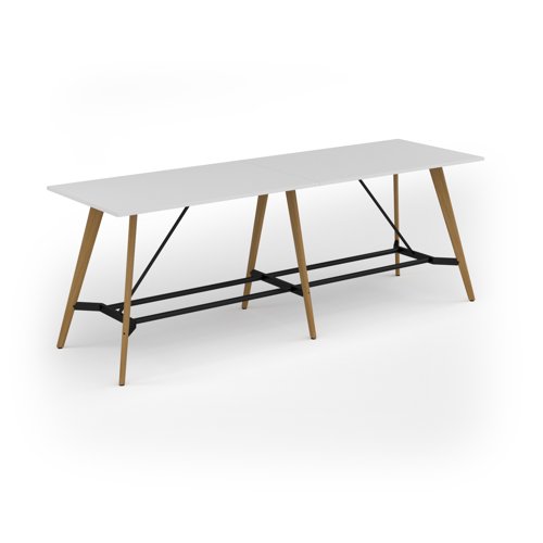 Unity poseur height worktable 3200w x 1000d with 4x solid oak legs, top in white