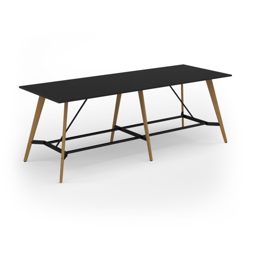 Unity poseur height worktable 3200w x 1200d with 4x solid oak legs, top in black