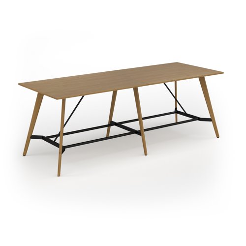 Unity poseur height worktable 3200w x 1200d with 4x solid oak legs, top in oak