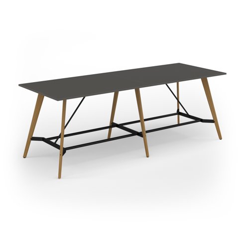 Unity poseur height worktable 3200w x 1200d with 4x solid oak legs, top in onyx grey