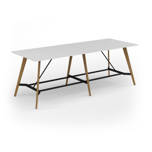 Unity poseur height worktable 3200w x 1200d with 4x solid oak legs, top in white