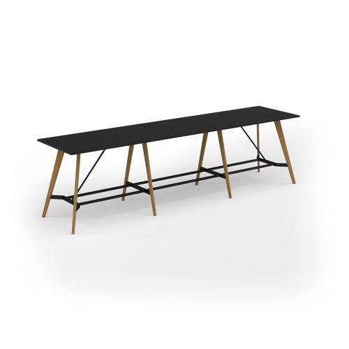 Unity poseur height worktable 4200w x 1000d with 4x solid oak legs, top in black
