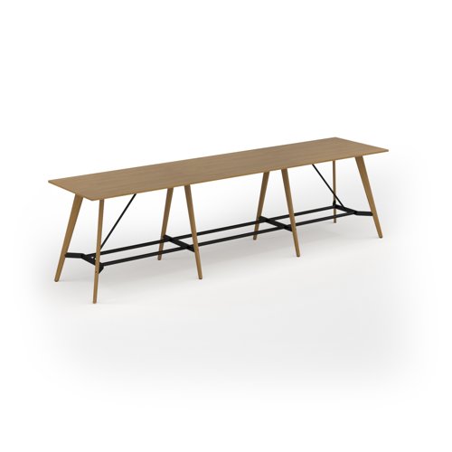 Unity poseur height worktable 4200w x 1000d with 4x solid oak legs, top in oak