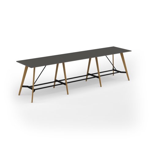 Unity poseur height worktable 4200w x 1000d with 4x solid oak legs, top in onyx grey