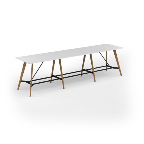 Unity poseur height worktable 4200w x 1000d with 4x solid oak legs, top in white