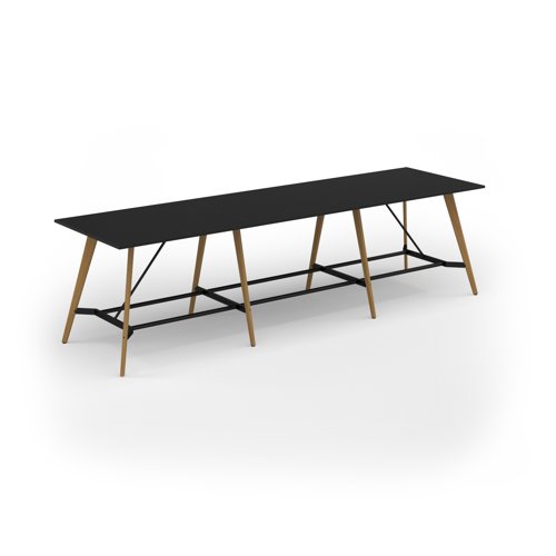 Unity poseur height worktable 4200w x 1200d with 4x solid oak legs, top in black
