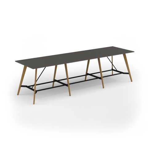 Unity poseur height worktable 4200w x 1200d with 4x solid oak legs, top in onyx grey