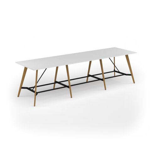 Unity poseur height worktable 4200w x 1200d with 4x solid oak legs, top in white