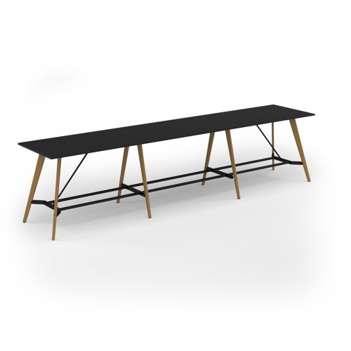 Unity poseur height worktable 4800w x 1000d with 4x solid oak legs, top in black