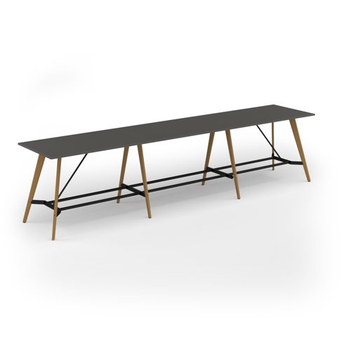 Unity poseur height worktable 4800w x 1000d with 4x solid oak legs, top in onyx grey