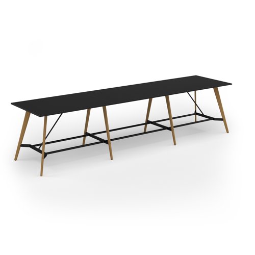Unity poseur height worktable 4800w x 1200d with 4x solid oak legs, top in black