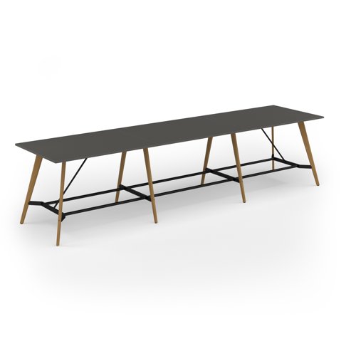 Unity poseur height worktable 4800w x 1200d with 4x solid oak legs, top in onyx grey
