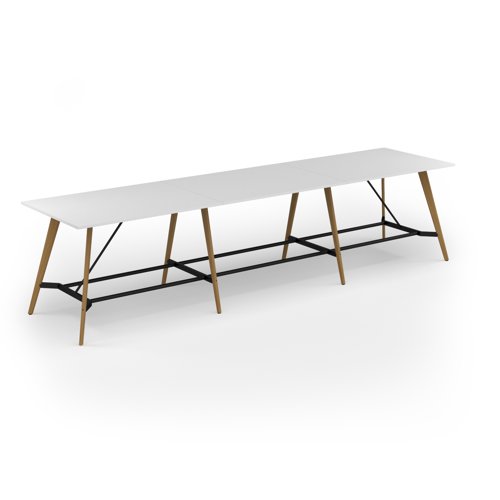 Unity poseur height worktable 4800w x 1200d with 4x solid oak legs, top in white