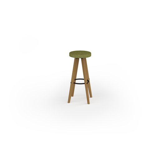 Unity tall upholstered stool 400 dia with solid oak legs