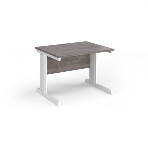 Vivo straight desk 1000mm x 800mm - white frame, Grey Oak top