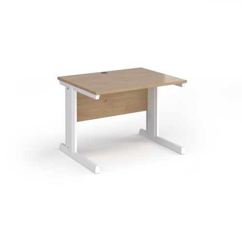 Vivo straight desk 1000mm x 800mm - white frame, Kendal Oak top