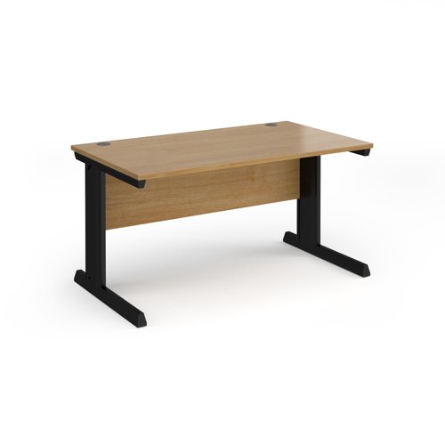 Vivo straight desk 1400mm x 800mm - black frame, oak top