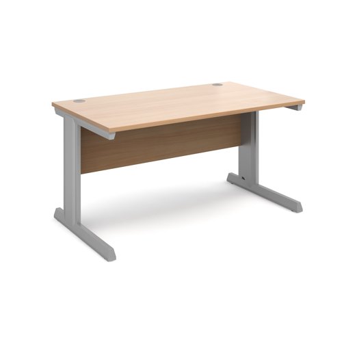Vivo straight desk 1400mm x 800mm - silver frame, beech top